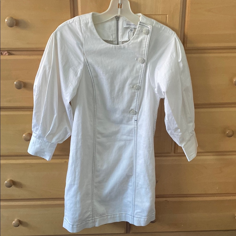 Something Navy White Arielle Pearl Button Denim Dress